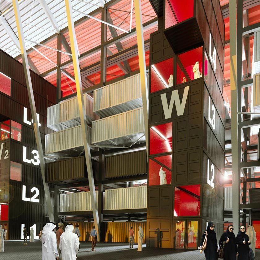 Estádio feito de containers vai sediar a próxima copa do mundo